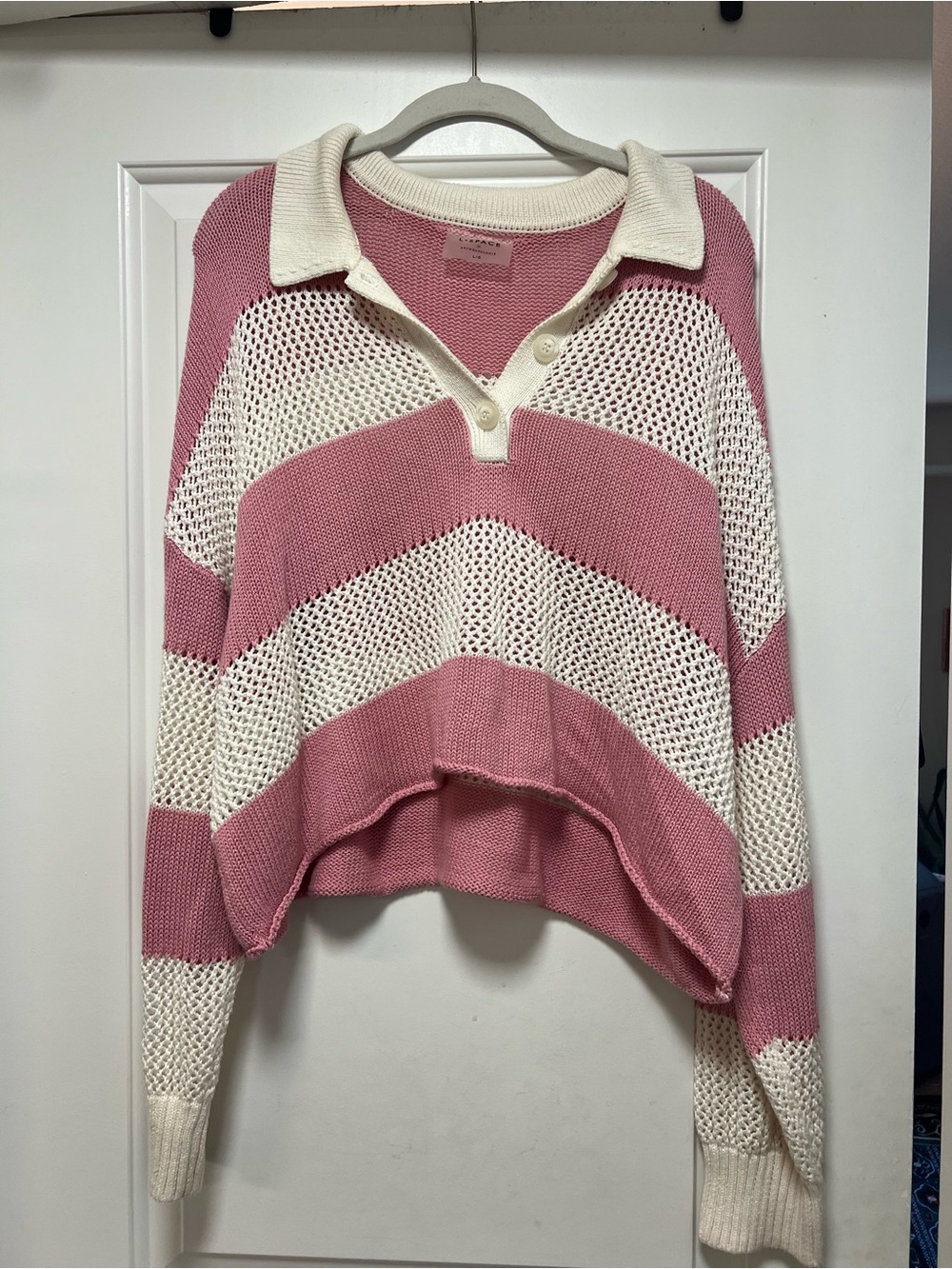 L Space x Anthropologie Pink & Crean striped crop sweater